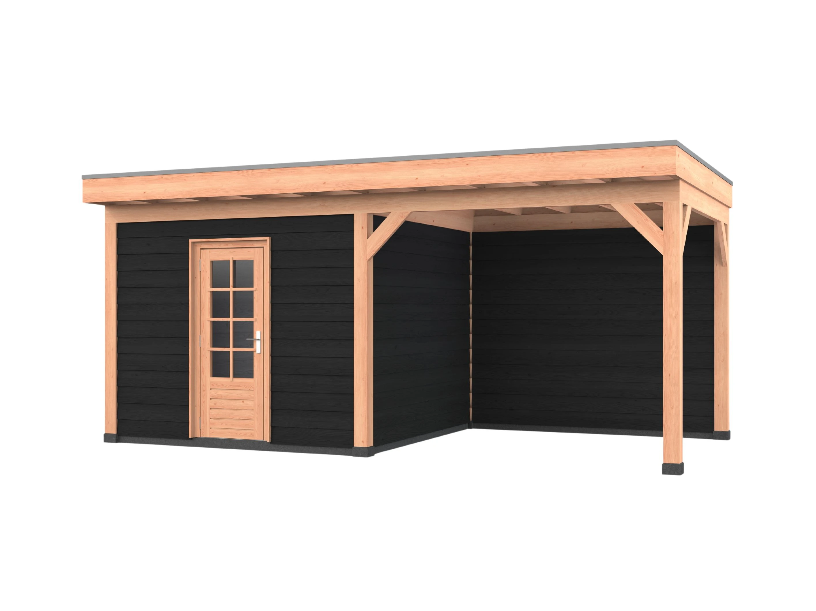 Douglas overkapping, 600 x 300, met zwarte schuur en achterwand, Westwood Comfort Green - Afbeelding 1